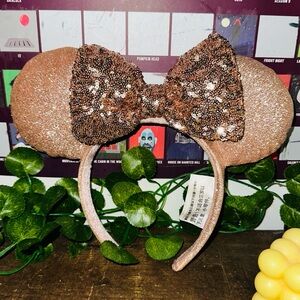 Disney Parks Rose Gold Sequin Glitter Minnie Mouse Ear Headband